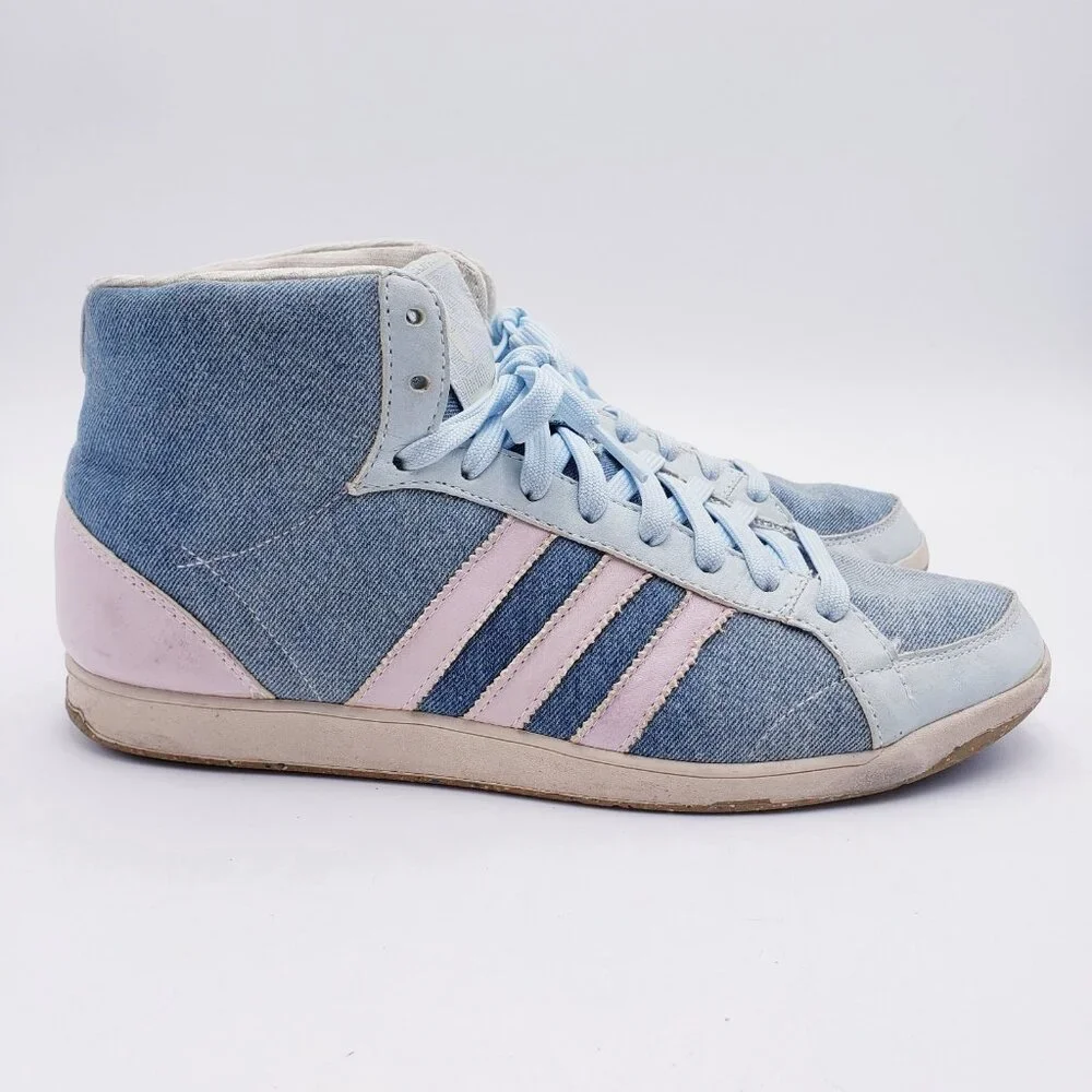 Adidas reGround Grum Hi-Top Sneaker Blue Lace Up Pink Stripe Women's Size‎ 10